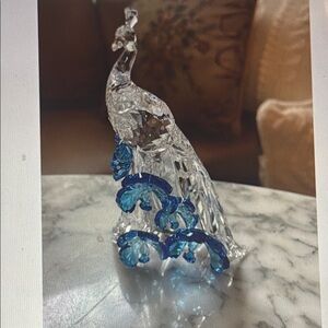 Swarovski Crystal Society White Peacock Figurine with Blue in Original Box